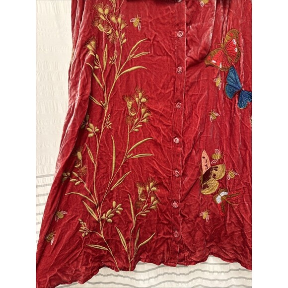 Johnny Was Tunic Shirt Button Up 3XL‎ Red Velvet Oversized Floral Embroidered - Picture 8 of 15
